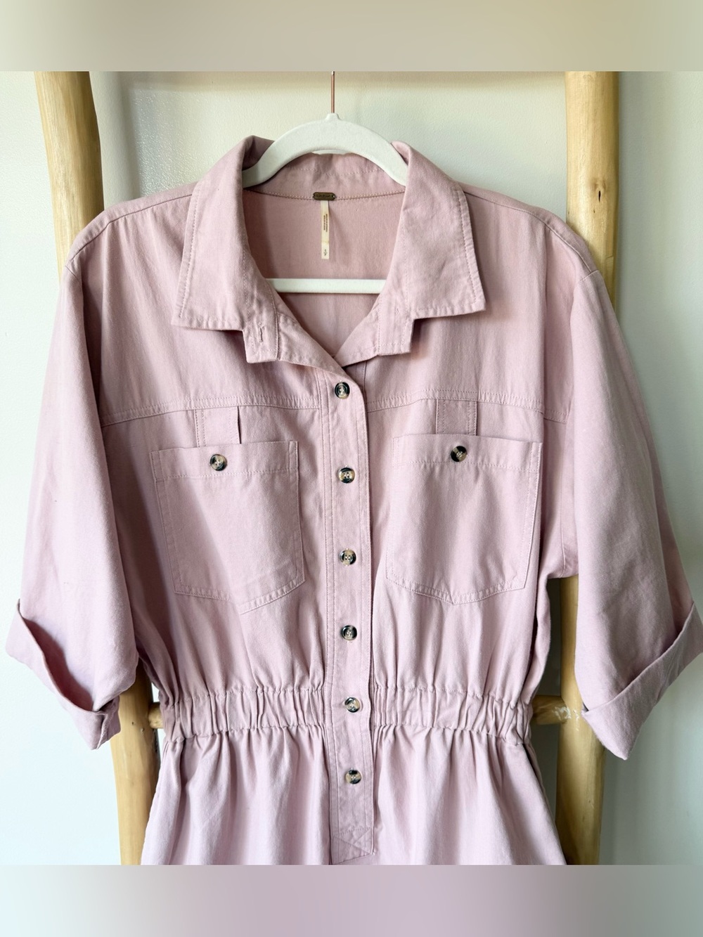 Free People Hazel Dusty Pink Cotton Utility Button Down Mini Dress S - Picture 5 of 10